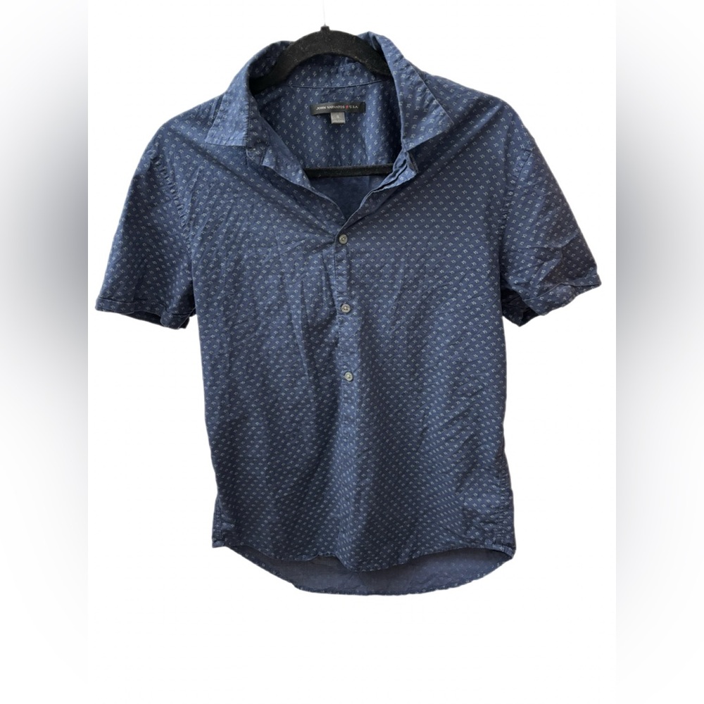 John Varvatos USA Navy Short Sleeve Button-Up Shirt Men’s Small - Picture 3 of 4